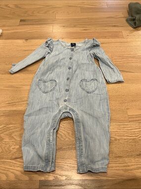 GAP Light Wash Denim Heart Pocket Romper